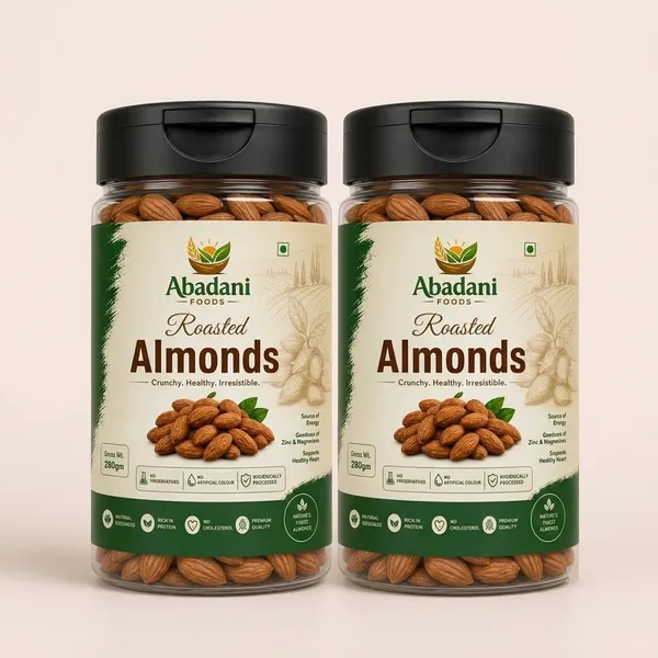 Abadani Foods Roasted Almonds Pack of 2 – Premium Crunchy Almonds (280g Each)