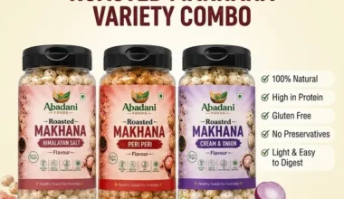 Abadani Foods Roasted Makhana Variety Combo Pack – Himalayan Salt, Peri Peri & Cream & Onion (3 × 77g)